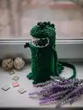Dinosaur Water Bottle Holder Crochet Pattern step 2 - assembly progress