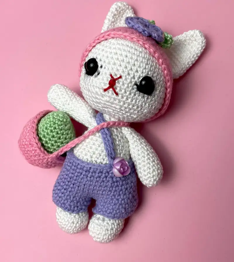 Premium crochet pattern: Kawaii Bunny with Basket Amigurumi Pattern - Intermediate level tutorial with complete instructions