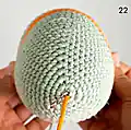 Chameleon Conrad Musical Toy Amigurumi Pattern step 2 - assembly progress