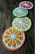 Citrus Slice Coasters Pattern step 2 - assembly progress