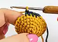 Yumi the Dachshund Bicolor Amigurumi Pattern step 2 - assembly progress