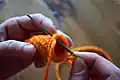 Carrot Lip Balm & Gift Holder Pattern step 2 - assembly progress