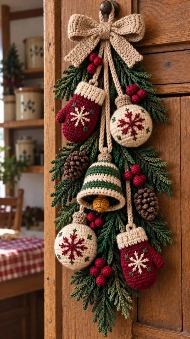 Premium crochet pattern: Woodland Christmas Door Swag Crochet Pattern - Intermediate level tutorial with complete instructions