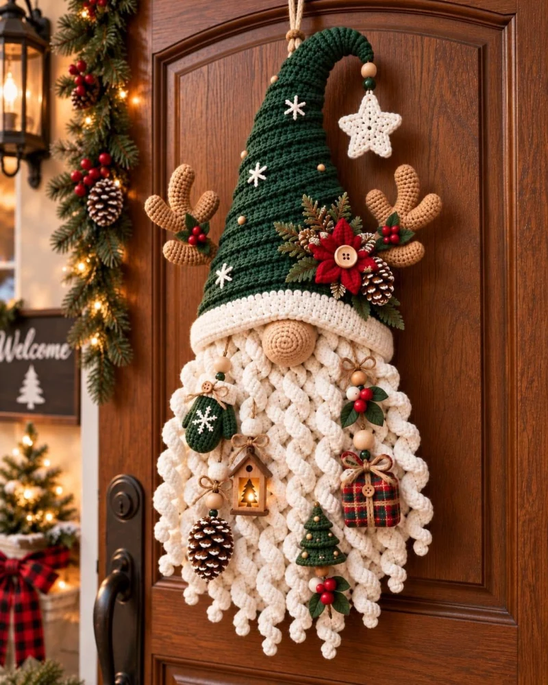 Premium crochet pattern: Christmas Reindeer Gnome Wall Hanging Crochet Pattern - Intermediate level tutorial with complete instructions