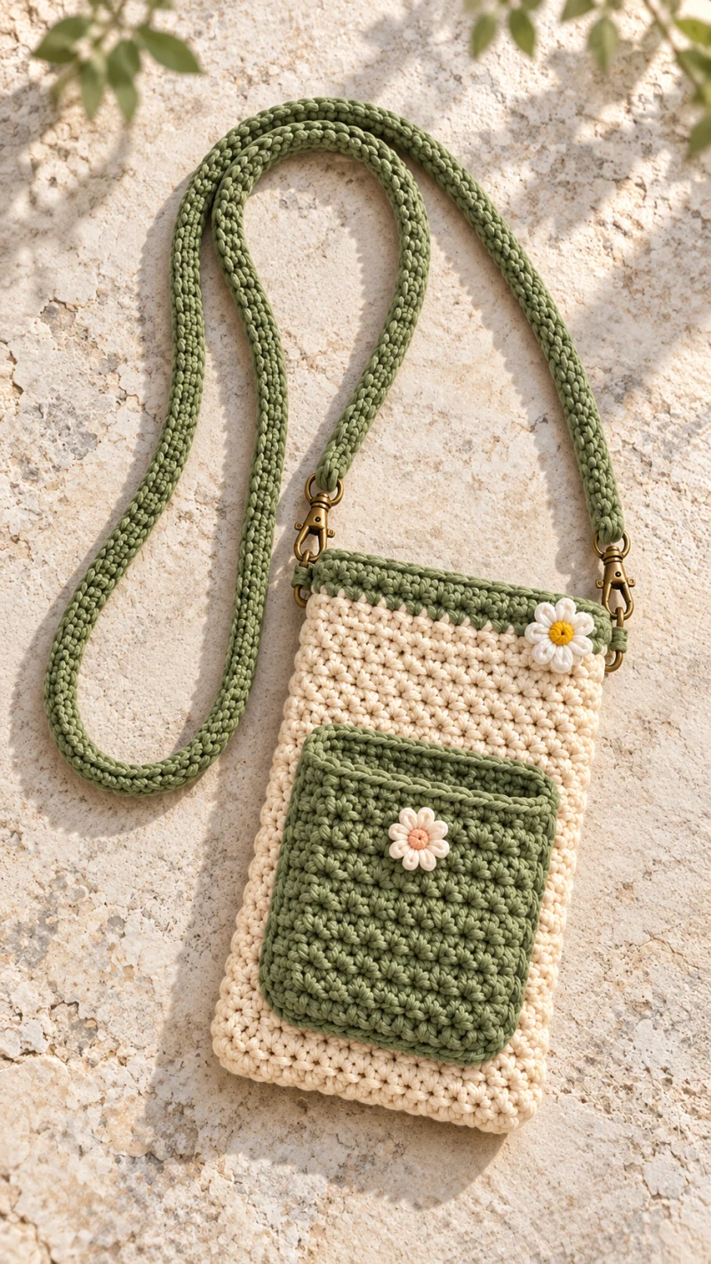 Premium crochet pattern: Daisy Pocket Crochet Phone Bag Pattern - Intermediate level tutorial with complete instructions