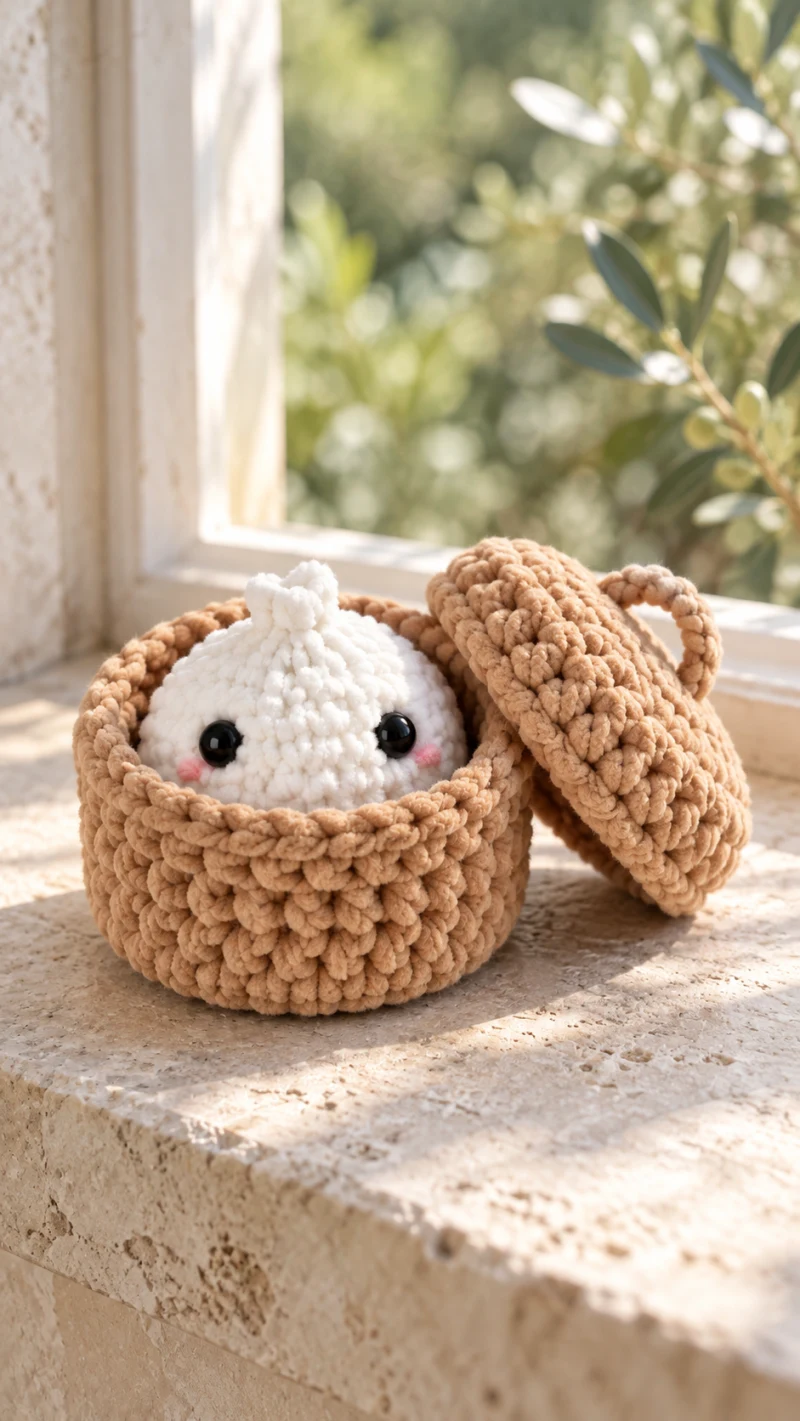 Premium crochet pattern: Plush Dumpling and Steamer Basket Amigurumi Pattern - Intermediate level tutorial with complete instructions