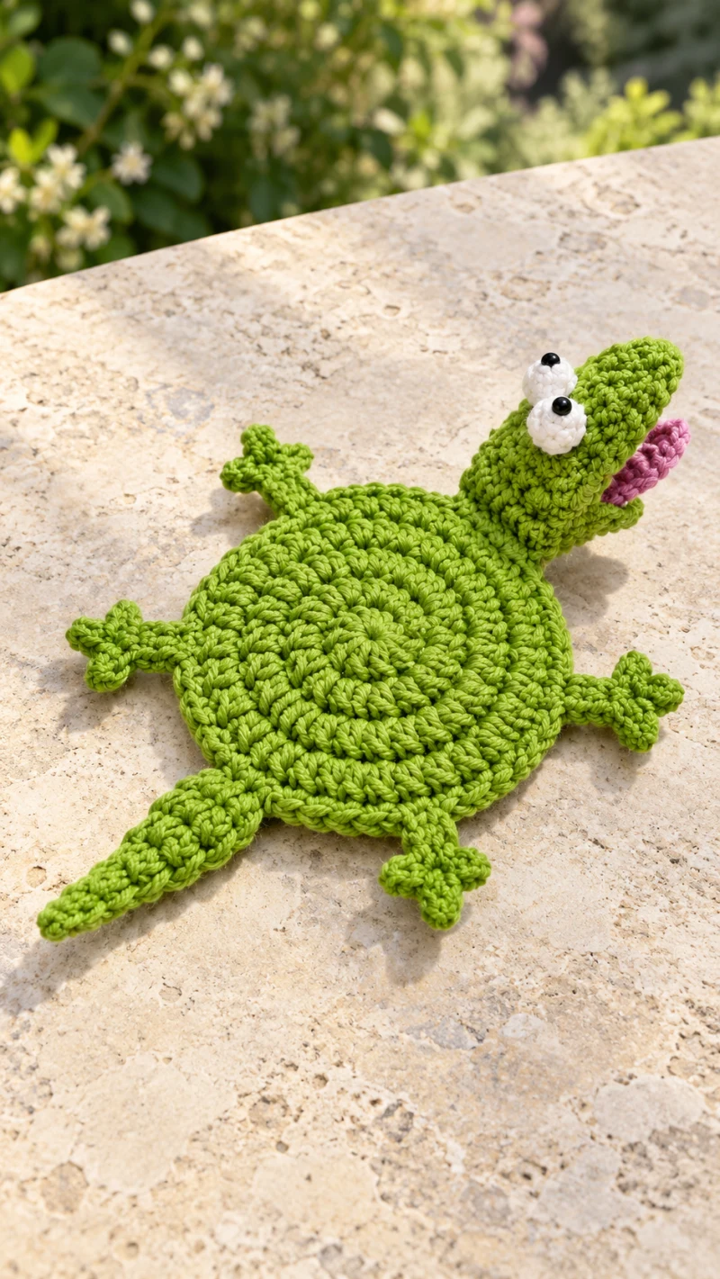 Premium crochet pattern: Popping Lizard Coaster Crochet Pattern - Intermediate level tutorial with complete instructions